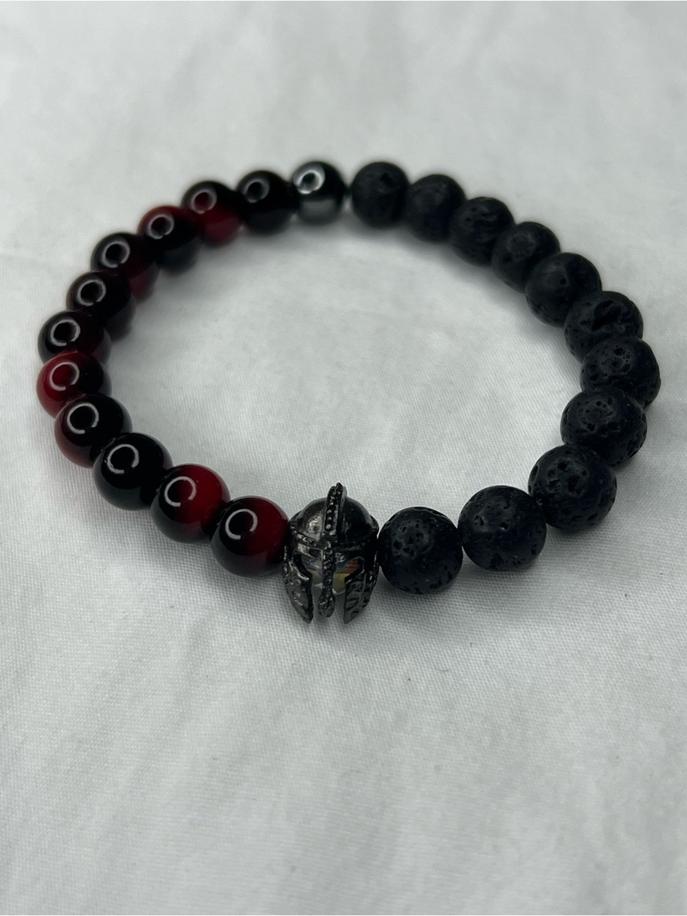 Men's Black Lava & Red Bead Gladiator Bracelet